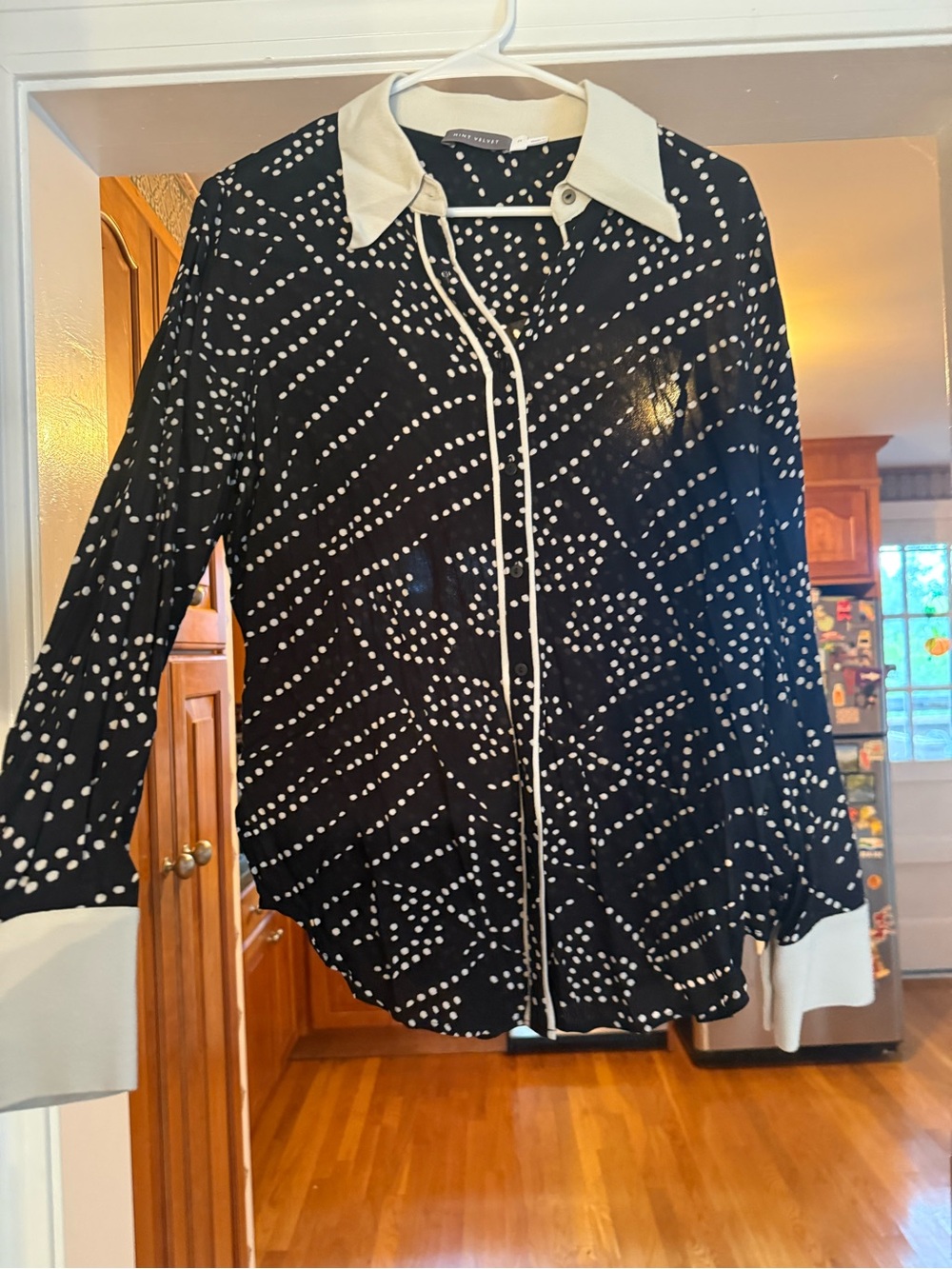 Black and White Polka-Print Button-Front Blouse